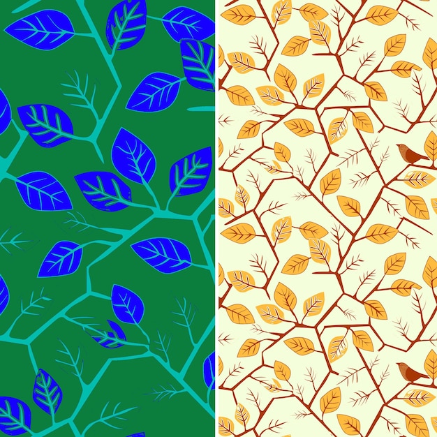 a set of different patterns with leaves and branches