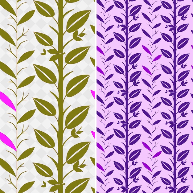 a set of different patterns with purple leaves and purple leaves