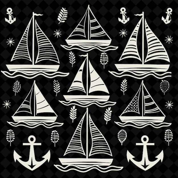 a set of different sailboats and anchors