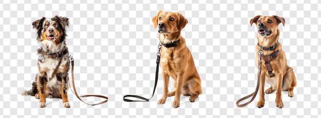 Set of dog holding leash full body standing on transparency background PSD