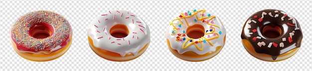 set of donut icons with various flavors isolated on transparent background