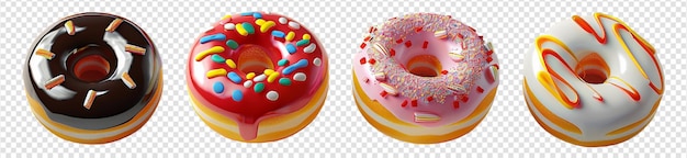 PSD set of donut icons with various flavors isolated on transparent background