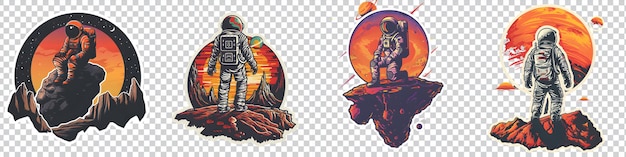 PSD a set drawing of a astronaut sticker isolated on transparent background with png file