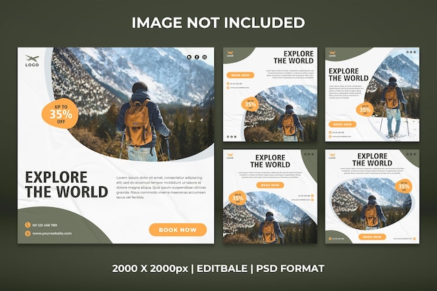 Set of explore the world social media pack banner templates