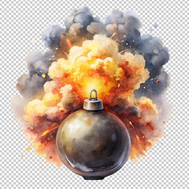 PSD set of explosion of a projectile or bomb watercolor on transparent background