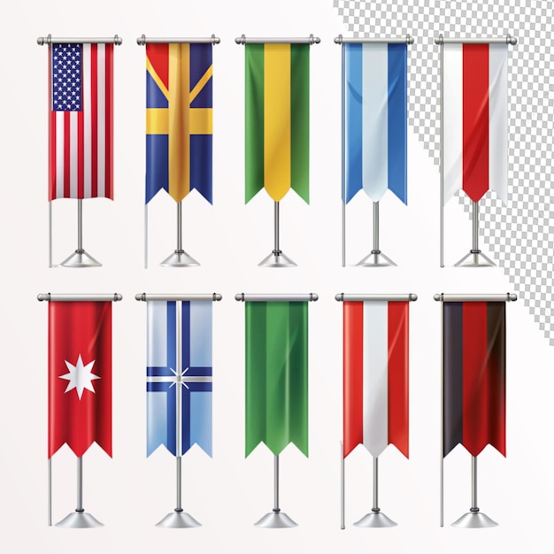 PSD set of flag banners on transparent background