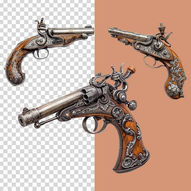 PSD a set of flintlock pistol isolated on transparent background