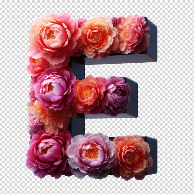 a set of flowers with a letter e on a transparent background