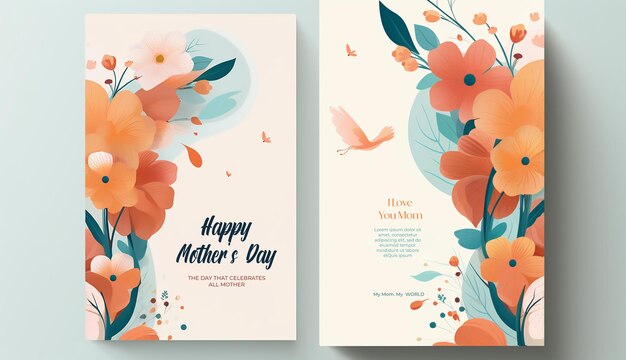 A set of flyer for mothers day with flowers and butterflies