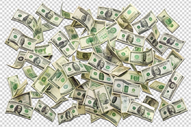 PSD set of flying one hundred dollars bills png