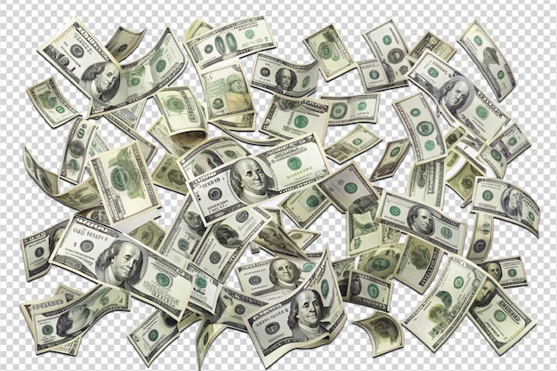 Set of flying one hundred dollars bills png