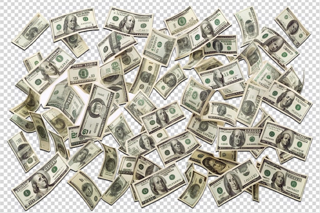 Set of flying one hundred dollars bills png