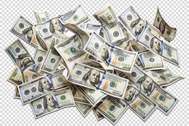 PSD set of flying one hundred dollars bills png