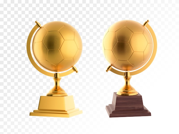 Set Football cup in the shape of a globe on a white isolated background. 3D render