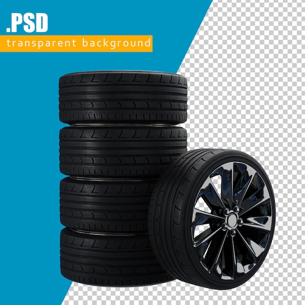 Set of four car wheels - rims with tires for passenger car.