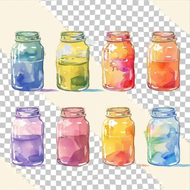 PSD a set of four jars with different colors and colors