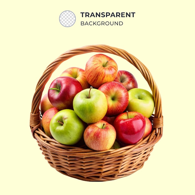 Set of fresh apples in a basket isolated on transparent background