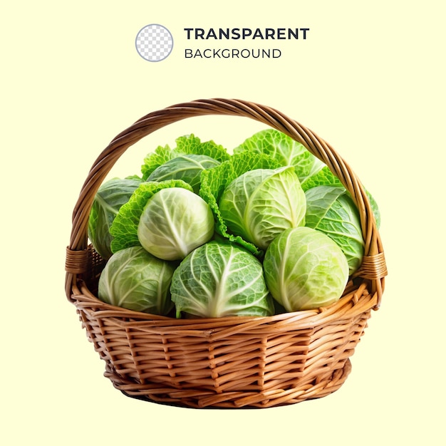 Set of fresh cabbages in a bucket isolated on transparent background