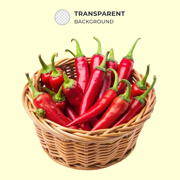 Set of fresh red chillies in a bucket isolated on transparent background