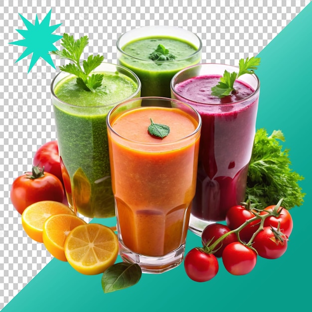 set of freshly pressed vegetable juice smoothie on transparent background