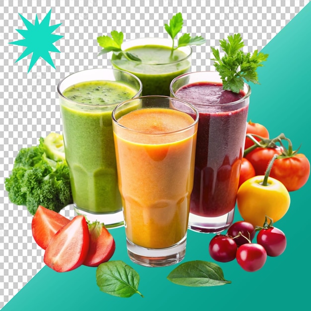 set of freshly pressed vegetable juice smoothie on transparent background