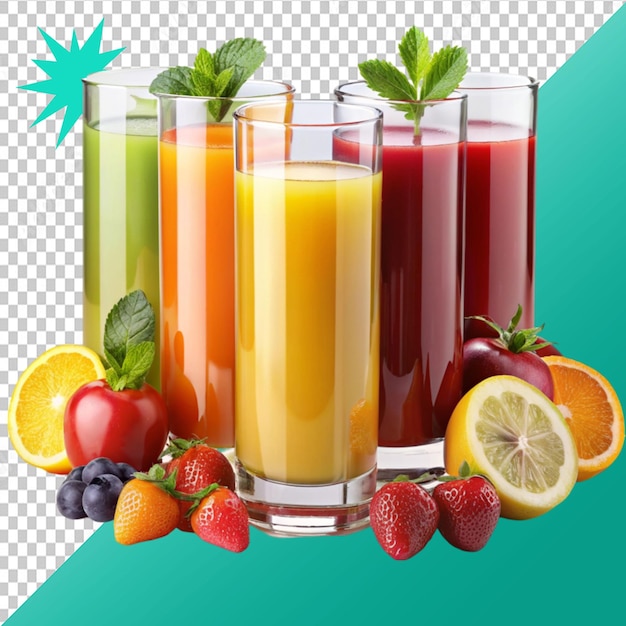 set of freshly pressed vegetable juice smoothie on transparent background