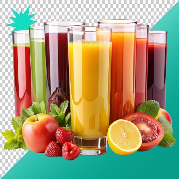 set of freshly pressed vegetable juice smoothie on transparent background