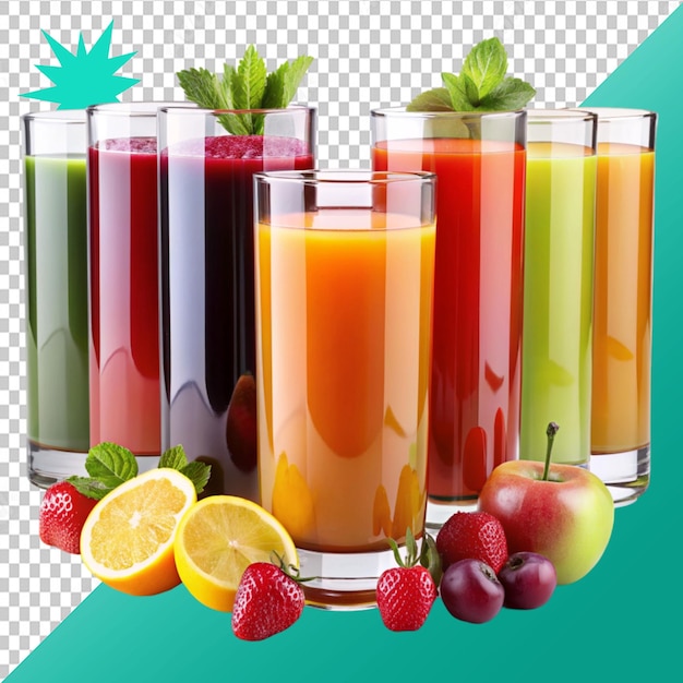 set of freshly pressed vegetable juice smoothie on transparent background