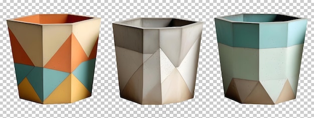 PSD set geometric flower pots isolated on transparent background