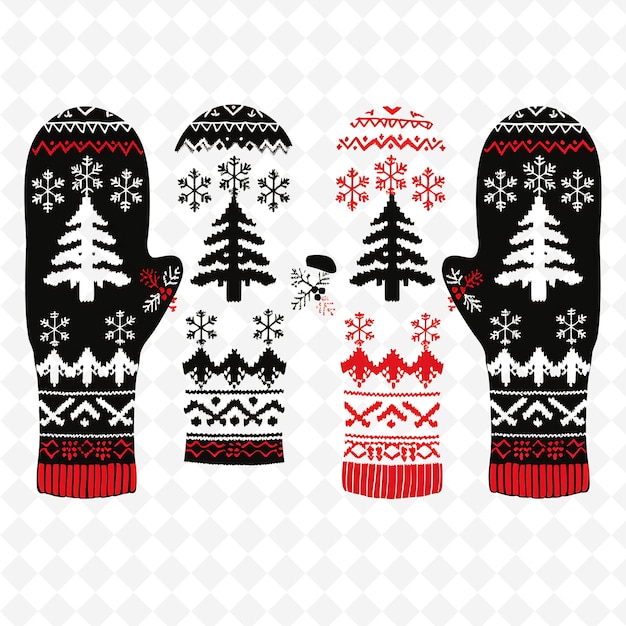 a set of gloves with a christmas tree on the front