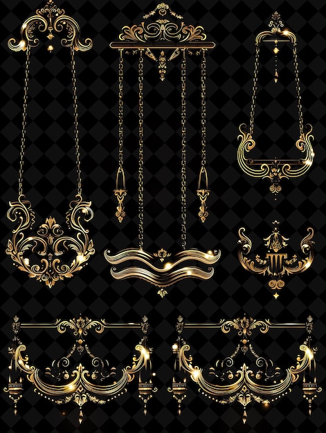 PSD a set of gold and black jewelry with a black background