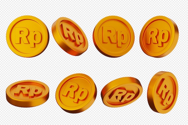 A set of gold coins with the letters R and P on them