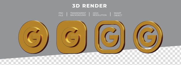 Set of golden Google logo 3d rendering isolated