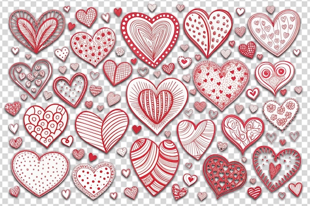 PSD set of hand drawn love heart valentines doodle sketch png