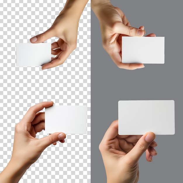 A set of Hand holding business card isolated on transparent background