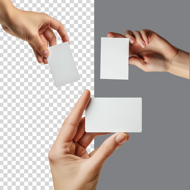 A set of Hand holding business card isolated on transparent background