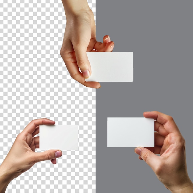 A set of Hand holding business card isolated on transparent background