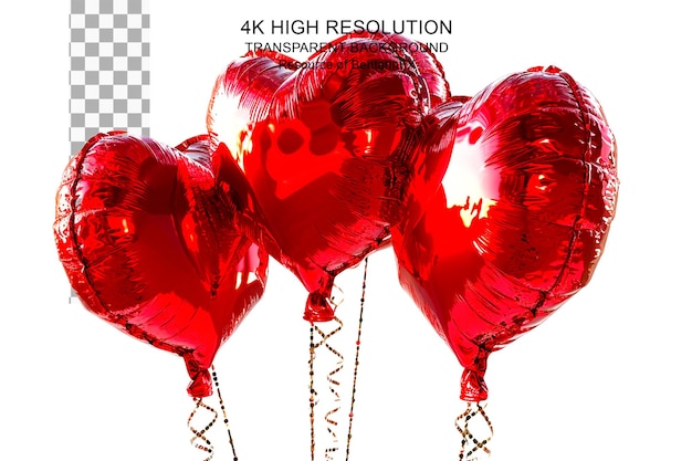 Set of heart shaped helium balloons isolated on transparent background