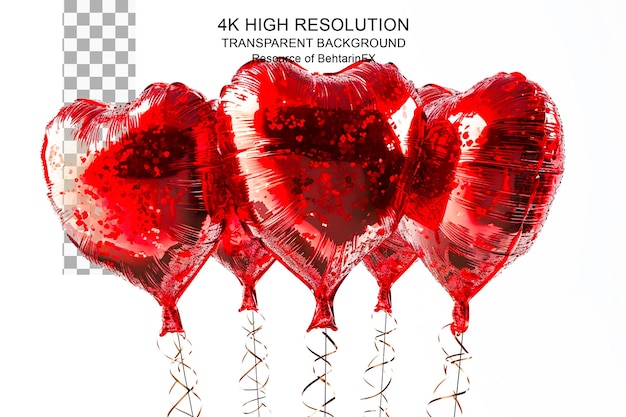 Set of heart shaped helium balloons isolated on transparent background