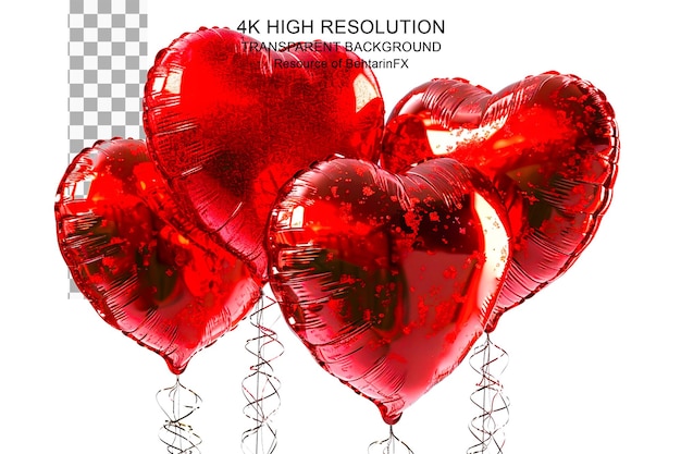 Set of heart shaped helium balloons isolated on transparent background