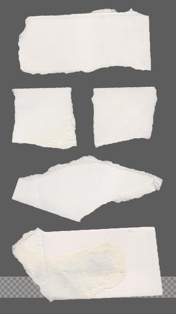 PSD set of high quality torn ripped paper cardboard edges pieces isolated on white background