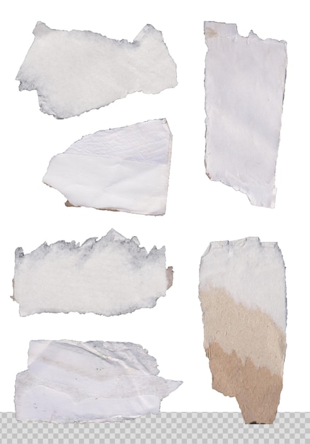 PSD set of high quality torn ripped paper cardboard edges pieces isolated on white background