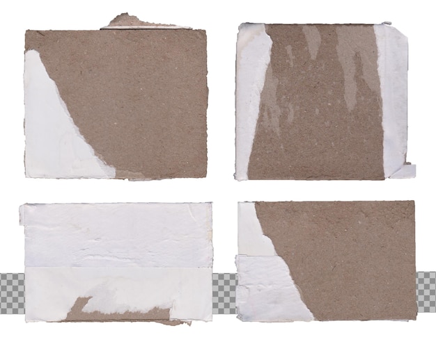 PSD set of high quality torn ripped paper cardboard edges pieces isolated on white background