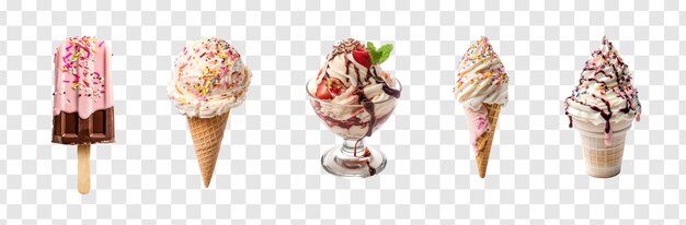 Set of ice cream bar top view full length on transparency background PSD