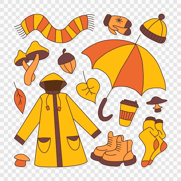 PSD set of illustration symbolizing autumn bright cartoon childish style