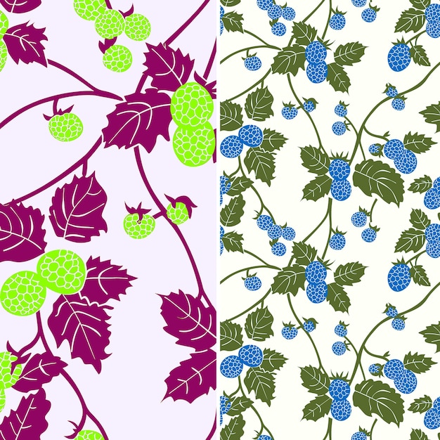 a set of images of berries and leaves with a pattern of berries