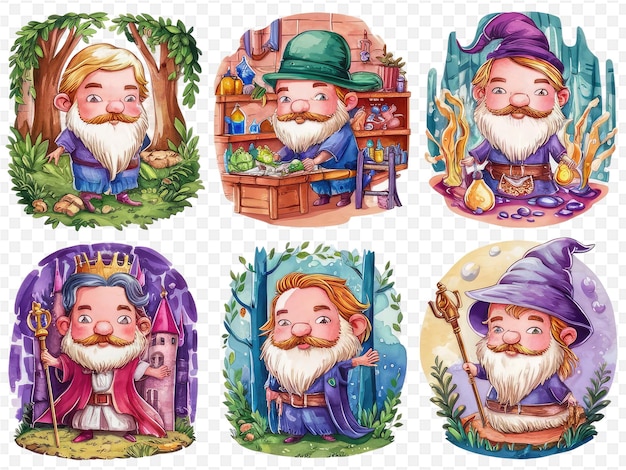 a set of images of a cartoon characters with a man in a hat and a beard