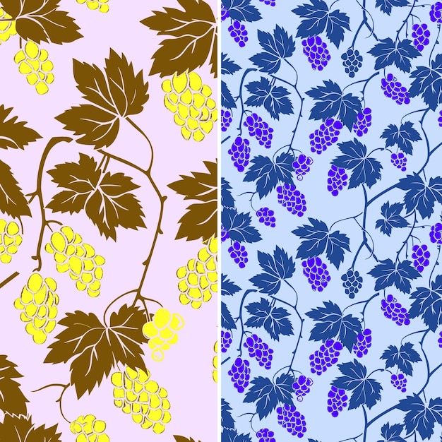 a set of images of grapes and leaves with a purple background