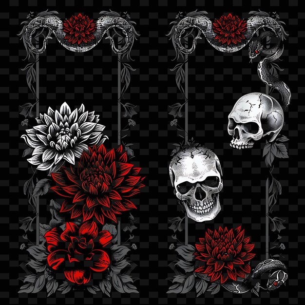 a set of images of skulls and flowers