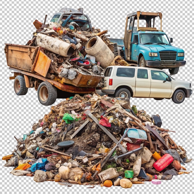 PSD set of junkyard and trash isolated on transparent background